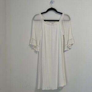 NAIF Boho Pullover Shift Dress White Flare Sleeve Lace Insert Cotton Blend Sz S?